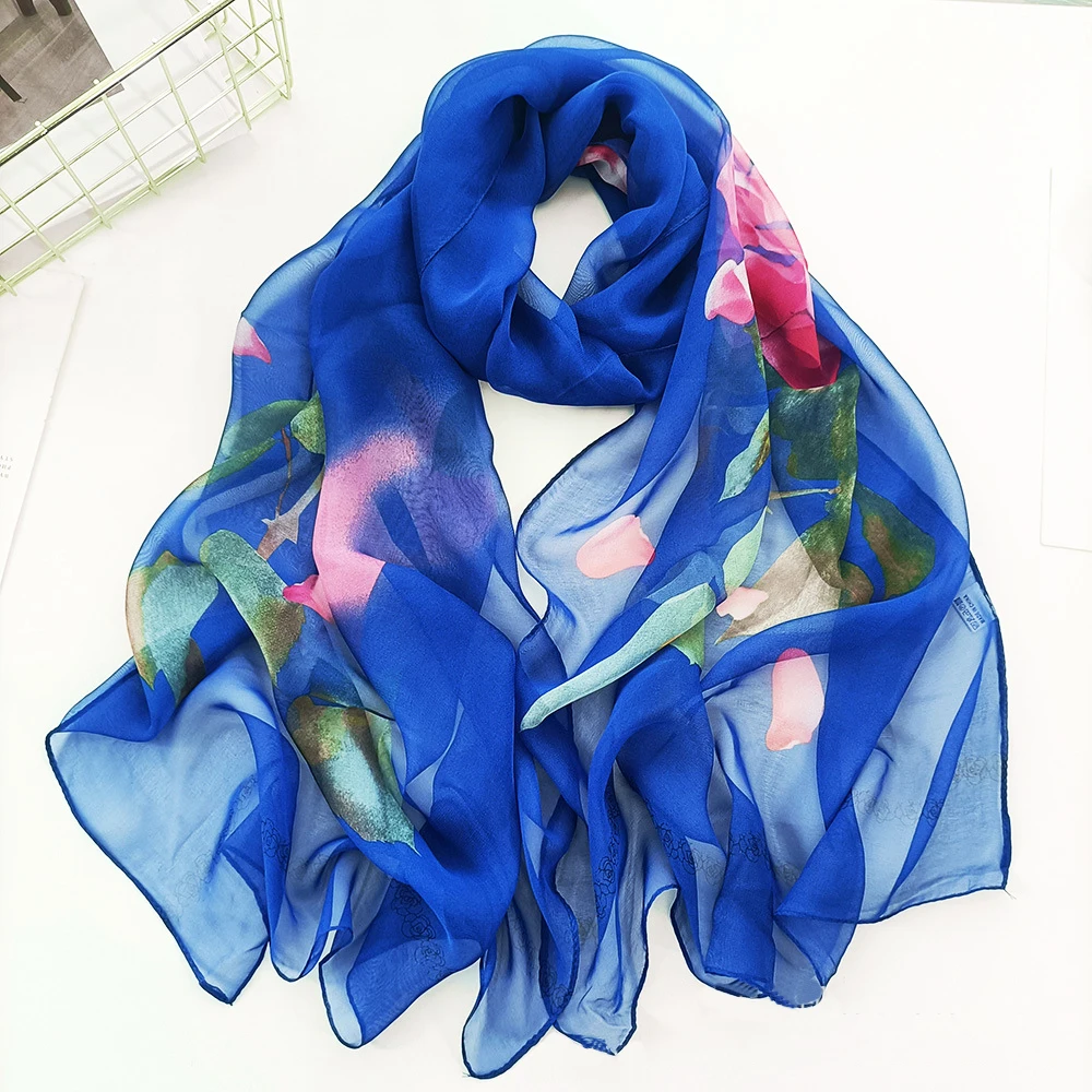 Mode Rose Blume Georgette Chiffon Schal Frauen drucken lange dünne weiche Wickels chal Schal Strand Kopftuch Schals weiblichen Foulard