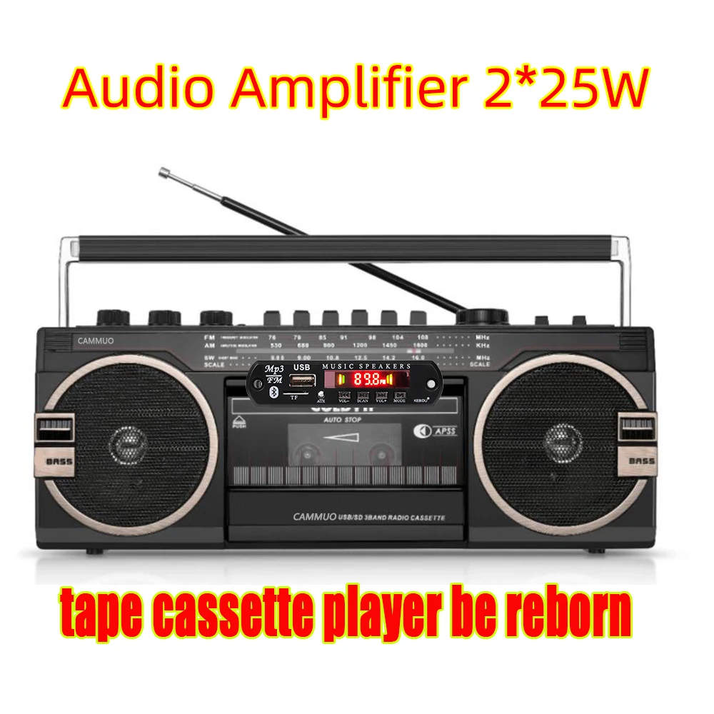 Amplifier 50W Bluetooth 5.0 MP3 WMA APE Decoder Board 12V 18V 25W Panggilan Handsfree Audio Mobil Mikrofon USB TF FM DIY Pemutar Musik