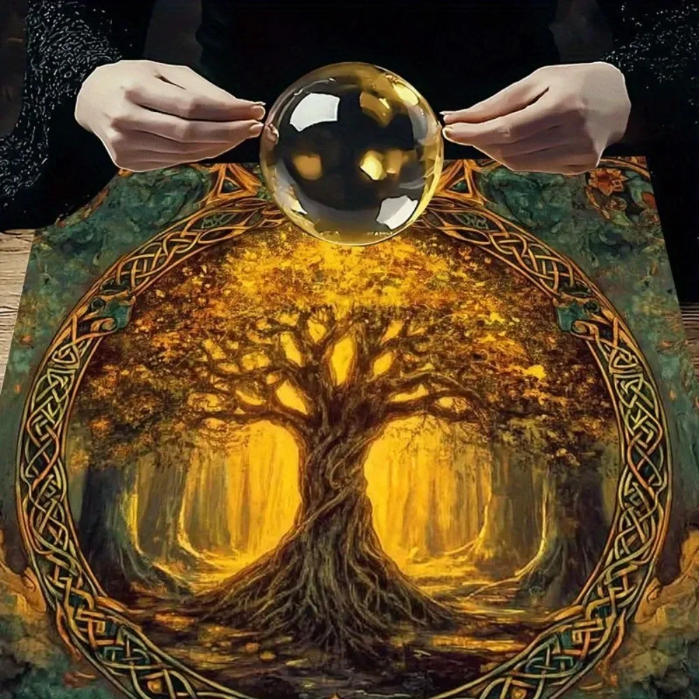 Tarot Tablecloth Multiple Sizes Printed Mystic Forest Tree Of Life Altar Cloth Polyester Divination Prophecy Card Game Pad Party