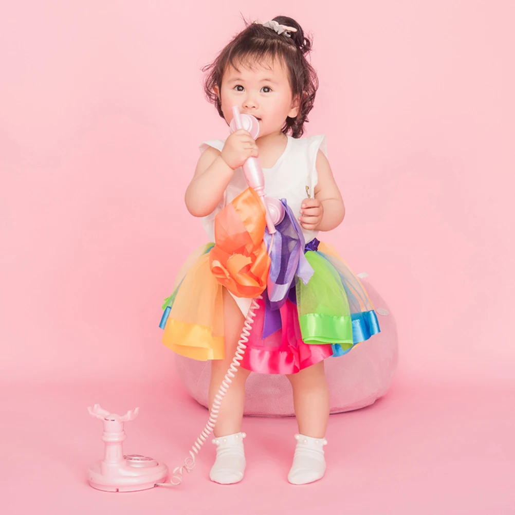 

Rainbow Tutu Skirt For Girls Layered Ballet Tulle Dress Up Party Performance Wedding Photo Shoot Elastic Waist Bowknot Ribbon