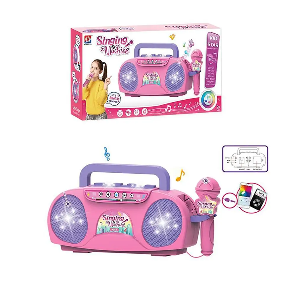 Kinder Mikrofon Karaoke Radio Maschine Musik instrument Spielzeug mit Lichtern Indoor Outdoor Reisen Lernspiel zeug Geschenk für Mädchen r9s0