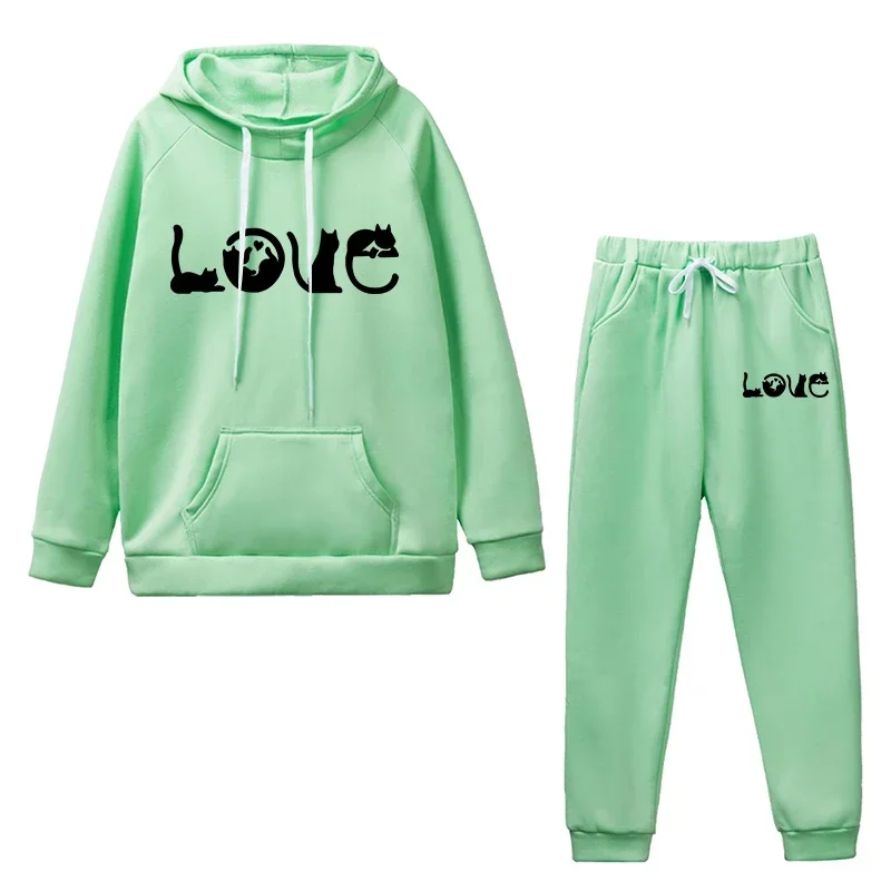 Conjuntos de chándal para mujer, Sudadera con capucha con estampado informal a la moda, conjunto de pantalones deportivos para correr diario para mujer de alta calidad