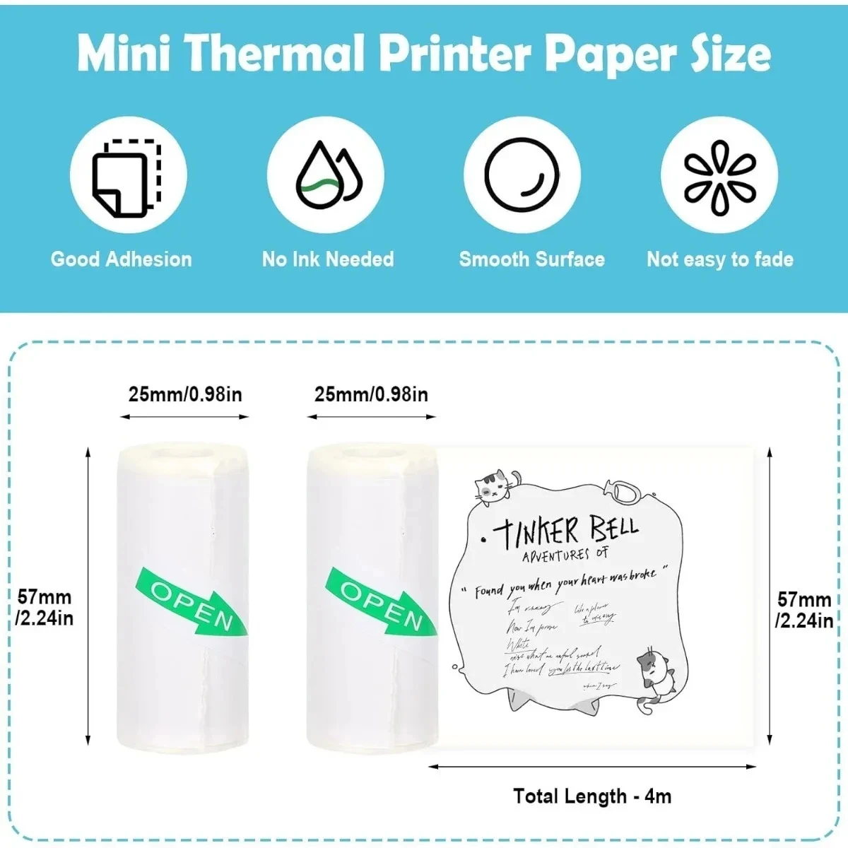 Mini Printer Sticker Paper,Thermal Self-adhesive paper 57*25mm,White &Colour Paper for Pocket Inkless Portable Bluetooth Printe