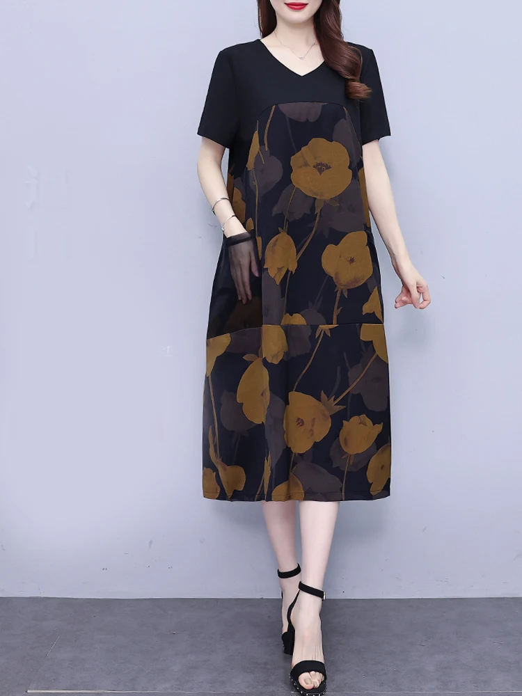 

NYFS 2023 Summer New Stylish Simplicity Woman Dress Vestidos Robe Ete Femme Elbise Loose Print Short Sleeve Long Dresses