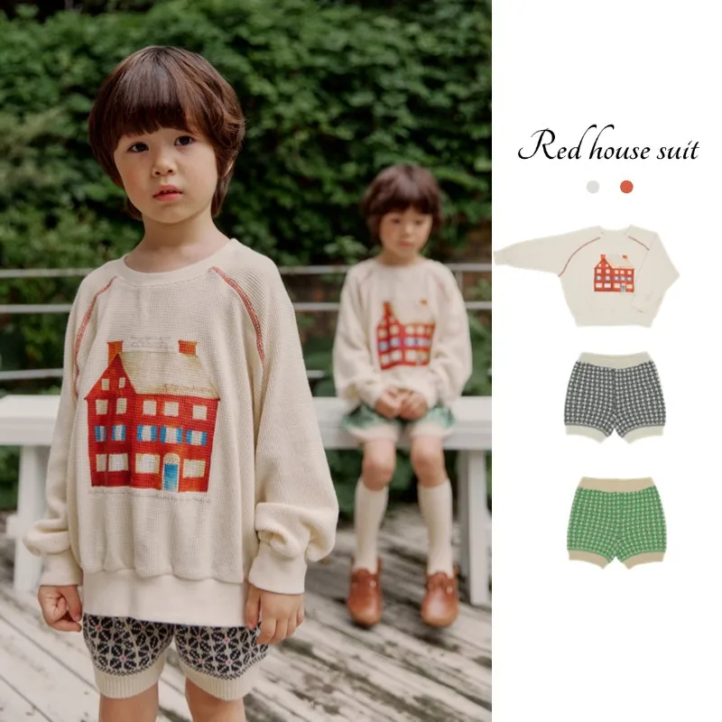 

Children's clothing 2024 Fashion T shirt Kid Graphic High Quality Boy Girl Long Sleeve Tops Tees+Short pants 2PCS SET