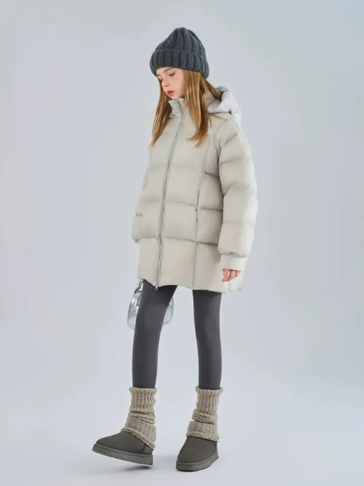 Mädchen Winter Kapuzen-Pufferjacke, mittellange, dicke, warme Kinder-Daunenjacke mit Reißverschluss, Baumwolljacke, Freizeit-Oberbekleidung für Kinder A5116 – Detail 4