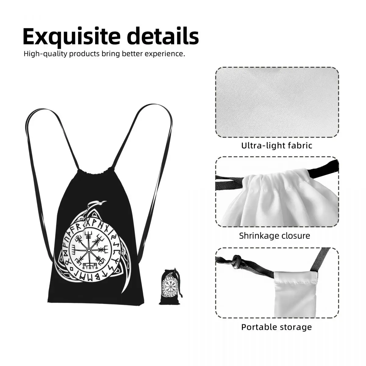 Norse Nordic Viking Celtic Drawstring Backpack Sports Gym Bag Portable Travel Drawstring Bag for Men Women