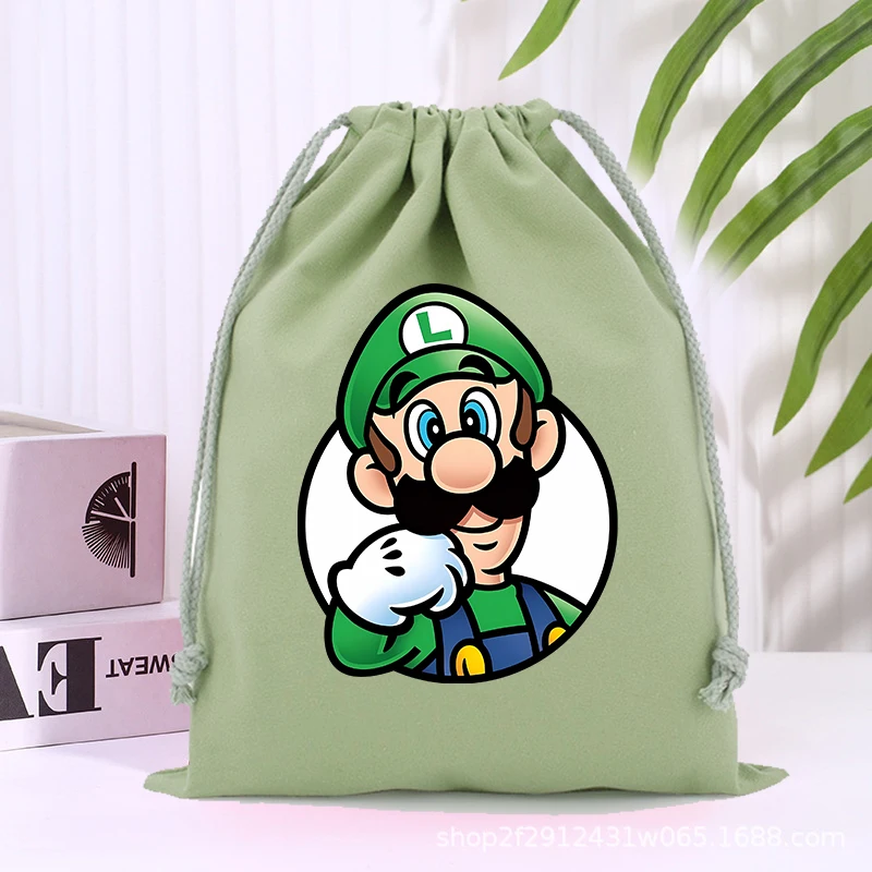 スーパーマリオブラザーズパーティー巾着ギフトバッグアニメ化粧品バッグポータブル収納整理バッグ生地ドローポケットトイレタリーバッグ