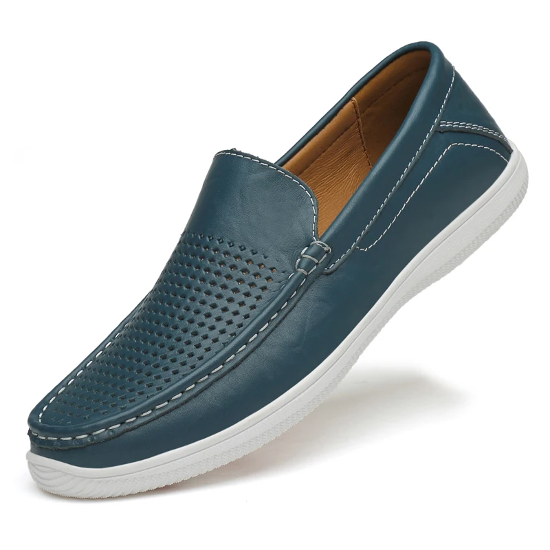 

New Fashionable Casual Shoes, Men's Mesh Perforated Breathable Summer Casual Leather Shoes, Luxury Design Casual Shoes Men Shoes