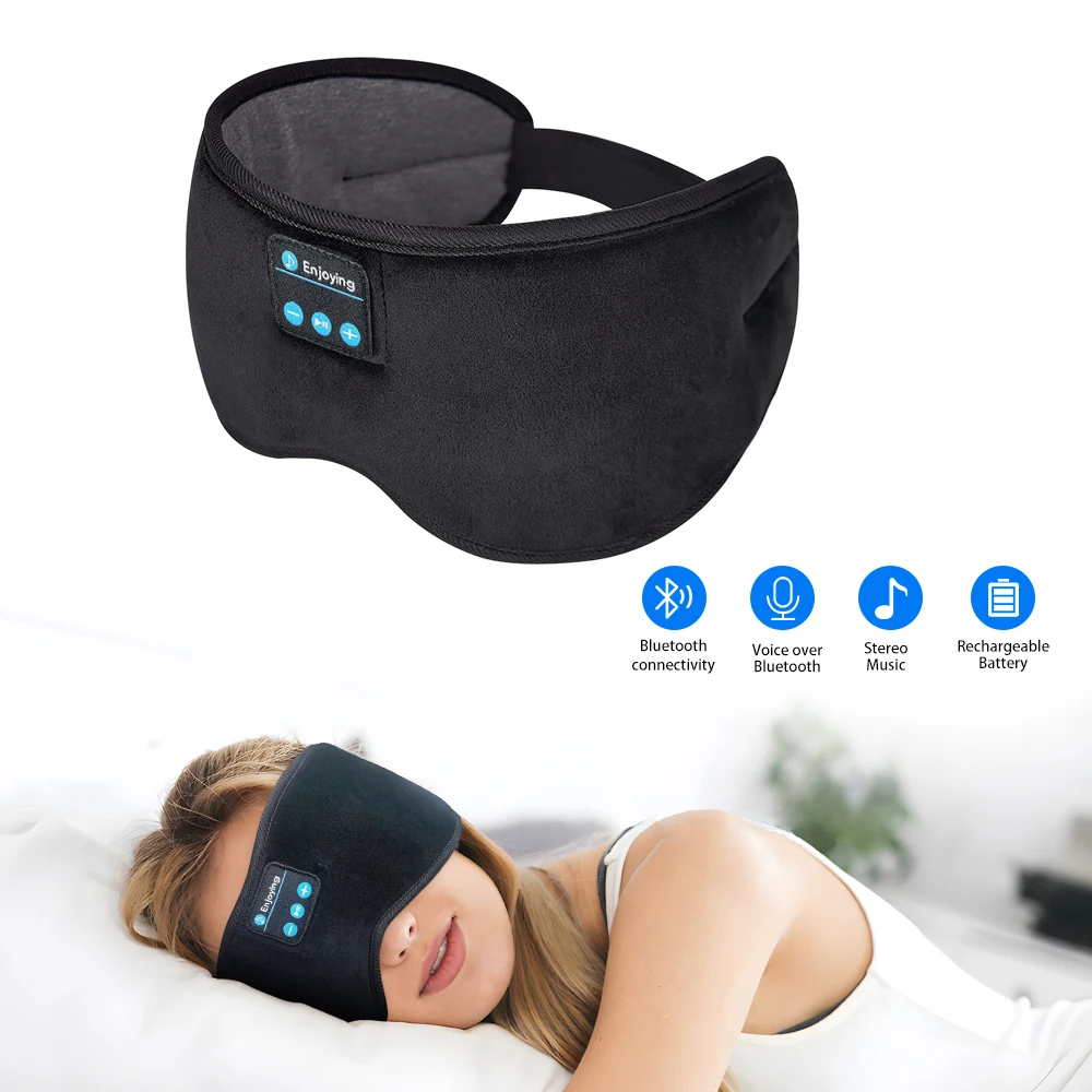 Headphones 5.3 Bluetooth Eye Mask, Wireless Sleeping Eye Mask for Men Women, Travel Eye Cover Light Block with Music