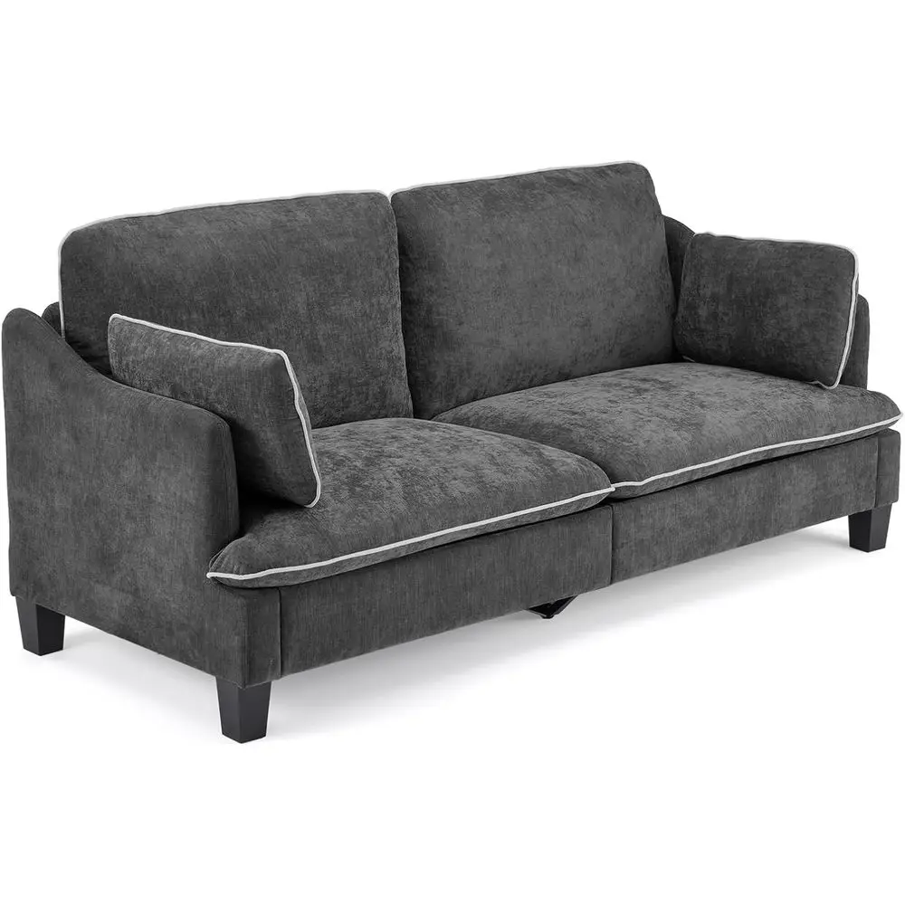 

84 Deep Seat Sofa, 3-Seat Upholstered Couch with Cushions & Pillows, Linen Velvet Fabric for Living Room, Bedroom or Office