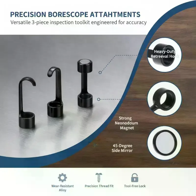 Screw Thread Accessory Kit for 8mm Lens Endoscope Camera, Hook Magnet Side View Mirror & Protective Cap, Borescope Attachments