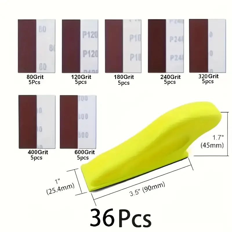 Mini kit de ponceuse de détail, ensemble de ponceuse manuelle, mini bloc de ponçage du bout des doigts de 3,25 x 1,0 pouces, outil de ponçage compact pour les petits espaces