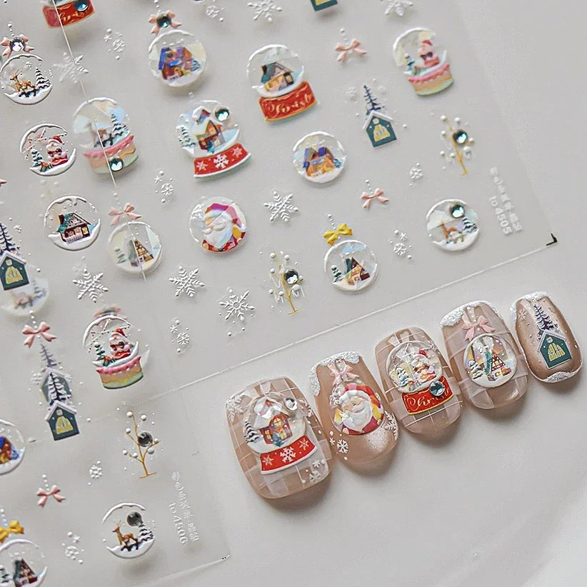 Christmas Snowflake Ball Glove Bowknot Rhinestone Santa Claus Hut Tree Winter Gingerbread Star Nail Art Stickers Manicure Decals