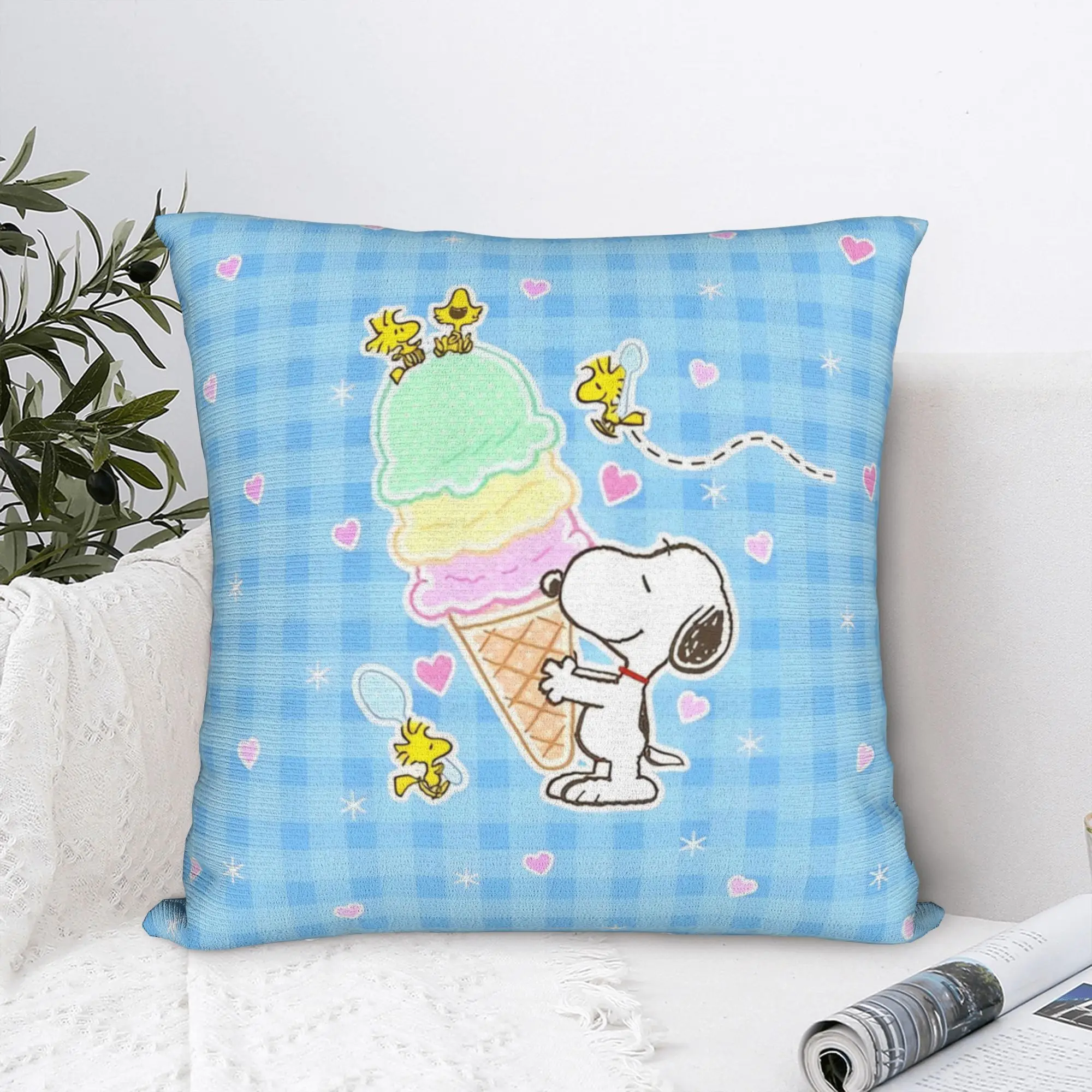 Snoopys Square Pillow Case Polyester Decorative Pillow  Customized Pillowcase