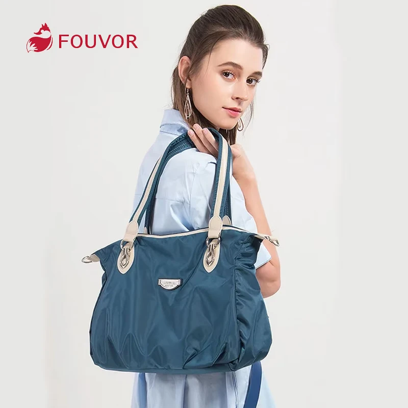 Duże damskie torby Fouvor, nylonowa torba typu tote z zamkiem błyskawicznym, wodoodporna torba na ramię z tkaniny Oxford, torebka damska, designerska, model 2611-04A — zdjęcie 5