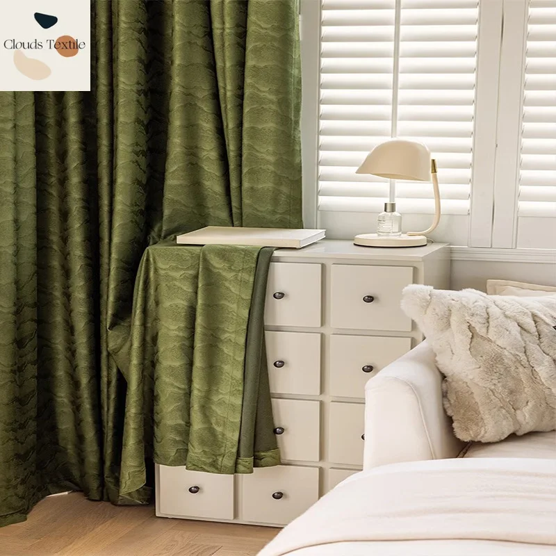 

Modern Green Velvet Thickened Blackout Curtains for Living Room Bedroom Window White Tulle Jacquard Curtains Customize
