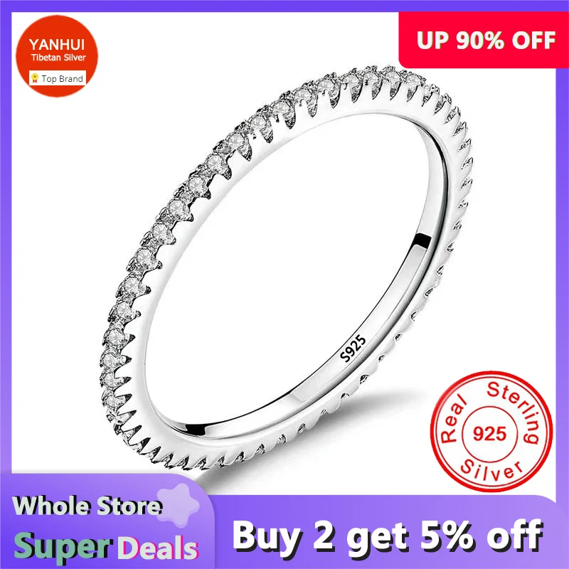 

Allergy Free 100% Original 925 Sterling Silver Ring 1.5mm Thick Inlay Full CZ Stones Stackable Ring Wedding Band for Women