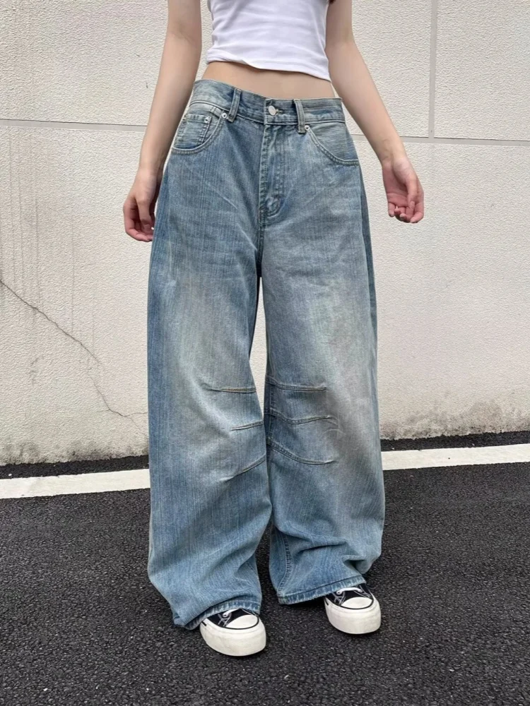 

Trashy Y2K 2000S Washed Blue Pleated Baggy Jeans Pants For Women 90S Vintage Clothes Casual Lady Denim Trousers Pantalon Femme