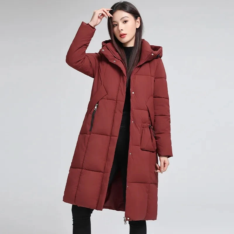 Warm Down cotton Jacket for women Winter 2025 New Korean version Loose Long Hooded Coat Female Windproof Thick Parka Overcoat