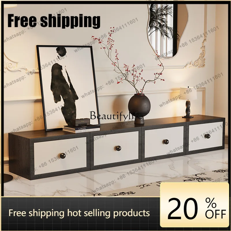 X4 TV cabinet living room black and white medieval French retro wabi sabi solid wood