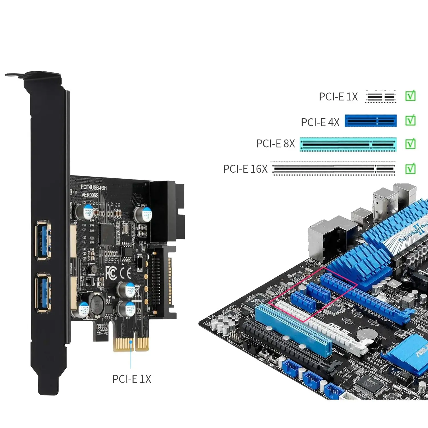 PCI-E to USB 3.2 Gen 1 어댑터 카드, PCI 익스프레스 (PCIe) 확장 카드, 내장 USB 3.0 허브 PCI 익스프레스, 5Gbps