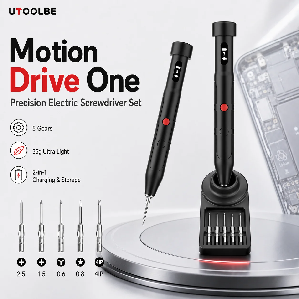UTOOLBE DLS001 Motion Drive One Bionic Motion Sensing Electric Screwdriver Set Wireless Charging Precision Repair Tool 5-Bit Kit