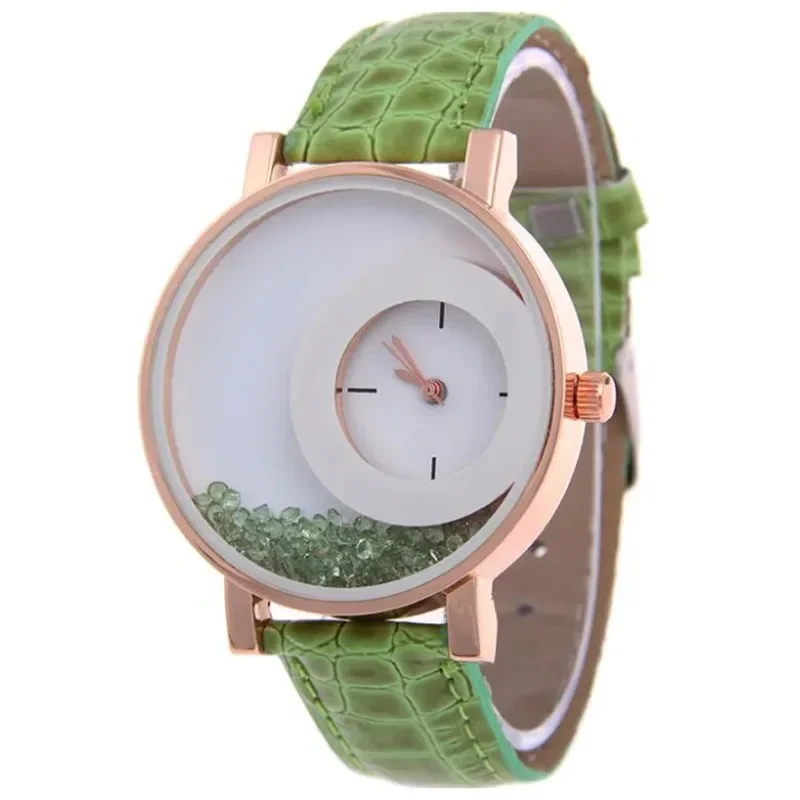 Casual Fashion Ladies Watches Broken Diamond Large Dial Students Watch Versatile Women's Quartz Wristwatches Leather Strap