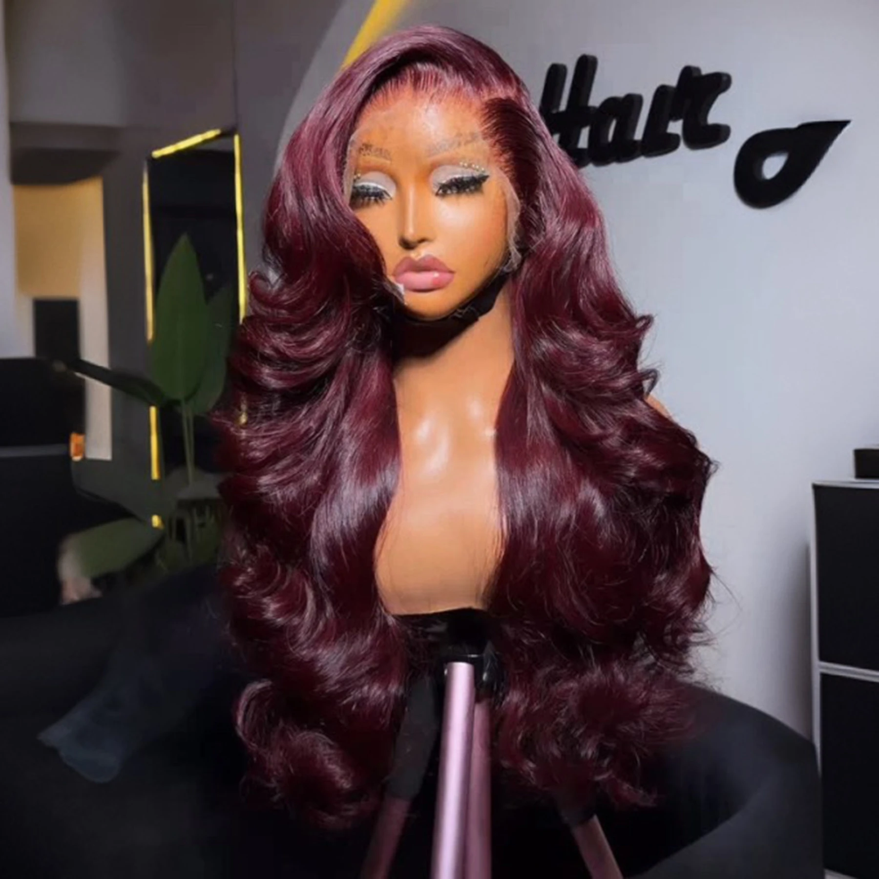 Body Wave 13X4X1 Lace Front Synthetic Long Wig For Women 99J Red Burgundy Ginger 613 Honey Blonde Brown Color Prepluck Cosplay