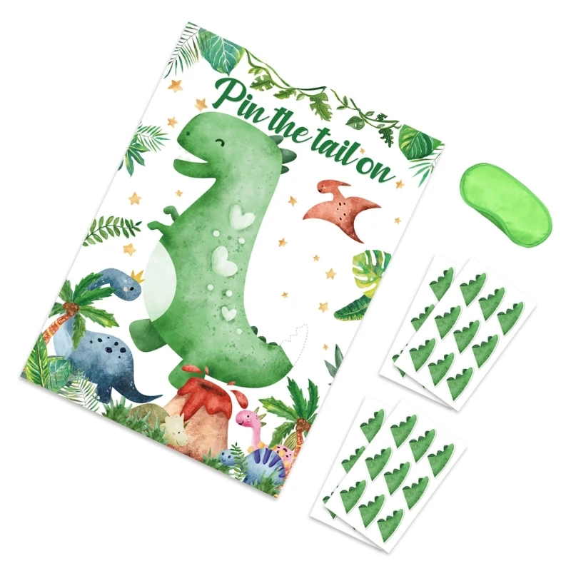 1 Set Fun Party Game Creative Shower Parties Props Pin the Tail on the Dinosaur with Tail Stickers & Eyemask for Kids