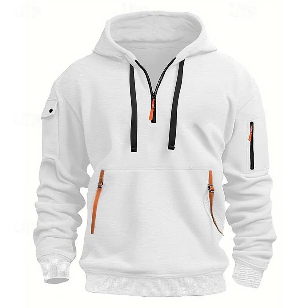 Stylish Sweatshirts For Men Long Sleeve Hooded Men Hoodie Solid for Color Design Multi-pocket Feature For Street Fashion