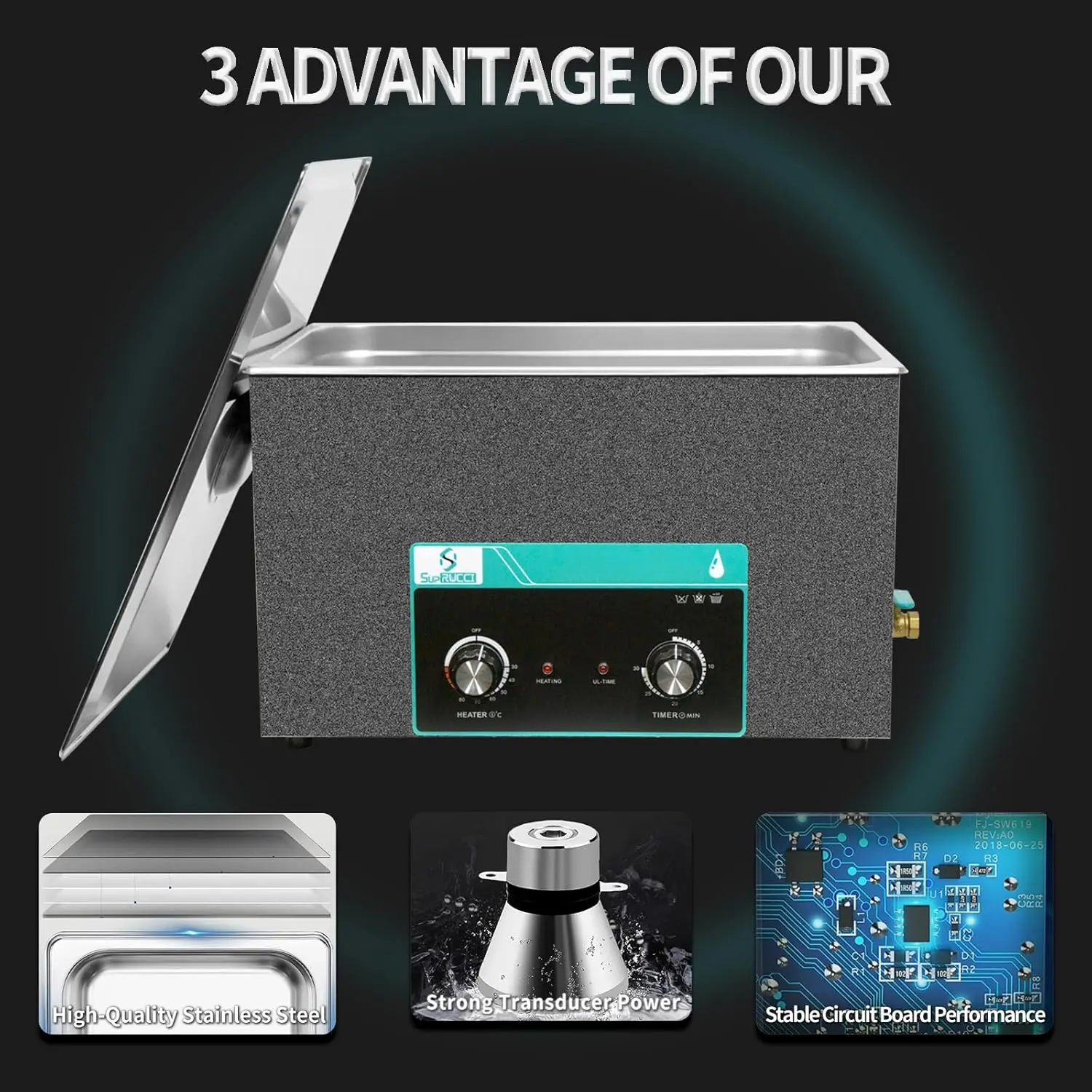 ヒータータイマー付き洗浄機,3D樹脂プリント部品,キャブレター,回路基板,30l,600w