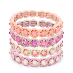 2024 Rainbow 9mm Rhinestone Women Bangle Enamel Colorful Crystal Beads Elastic Bracelet Boho Jewelry Accessories