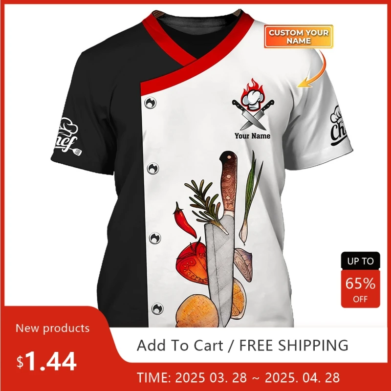 

Chef Work T-shirt Customized Name Personality Pattern O-neck T Shirts 3D Print Fashion Trendy Cook Tee Top Novelties 2025 New