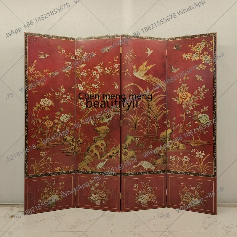 X AChinese style screen lacquer painting classical gold painting flower and bird entrance living room partition background