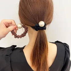 Elegant Pearl Hair Rope Soft Satin Elastic Scrunchies Ponytail Holders Hair Tie Temperament Curly Hair Accessories for Women