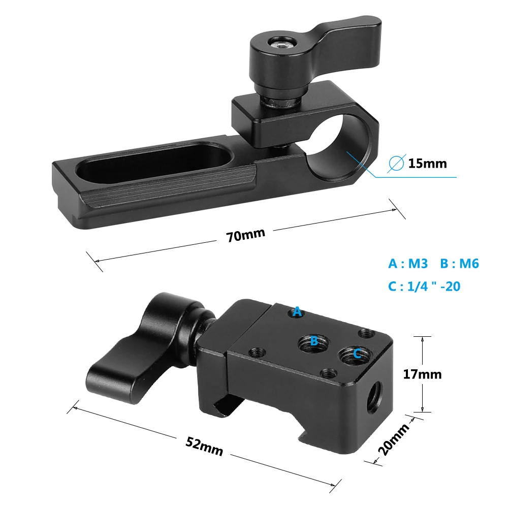 HDRIG-abrazadera de liberación rápida, abrazadera estándar NATO A Adaptador de roseta, 1/4 "-20 agujeros de rosca y 15mm 16mm, abrazadera de varilla para brazo mágico DIY
