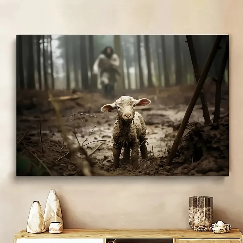 Wooden Frame Christ Will Save The Lamb Canvas Classroom Living Room Bedroom Kitchen Decorative Mural Hangable Home Decoration