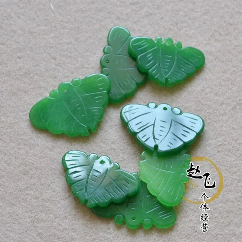 5pc Natural Emerald Green Jade Carved butterfly Bead Pendant Chinese Necklace Jewellery Fashion Amulet Gifts Man Women