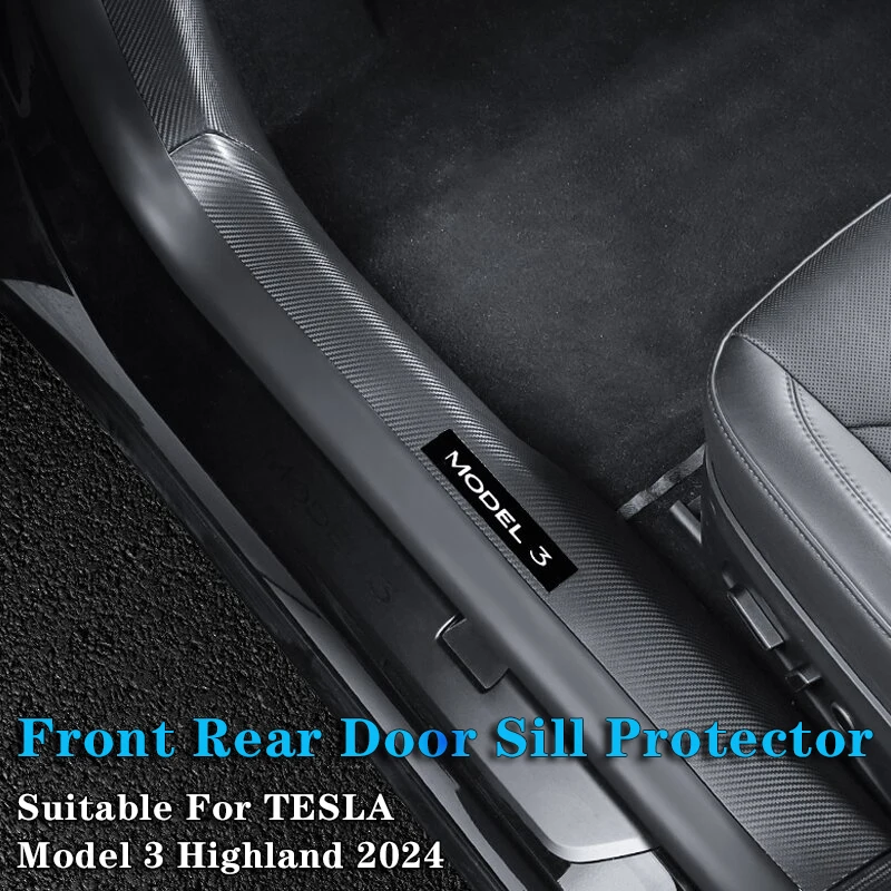 4/8PCS Front Rear Door Sill Protector For Tesla Model 3 Highland 2024 Door Sill Scuff Plate Guard Pedal Kick Protection Strip