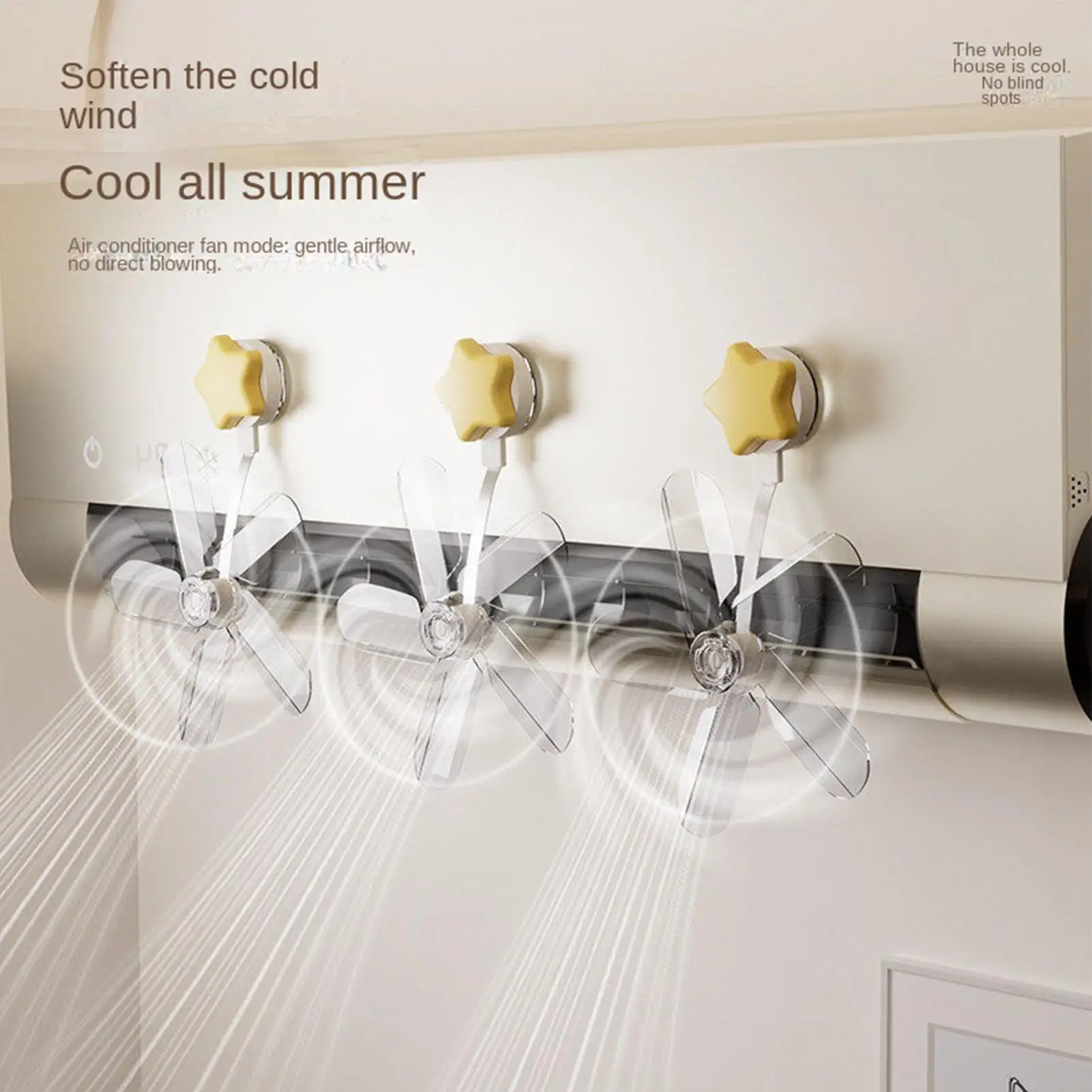 Adjustable AC Vent Deflector Fan 360 Degree Air Circulation Guide with Suction Cup Multi Blade Flow Direction for Bedroom Cooler