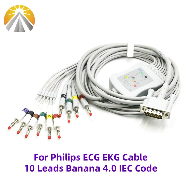 

ECG Cable For Philips with 20K Resistor M3703C M1772A Pagewriter 100 200 200i One Piece EKG Cable Banana 4.0 IEC Standard Codes