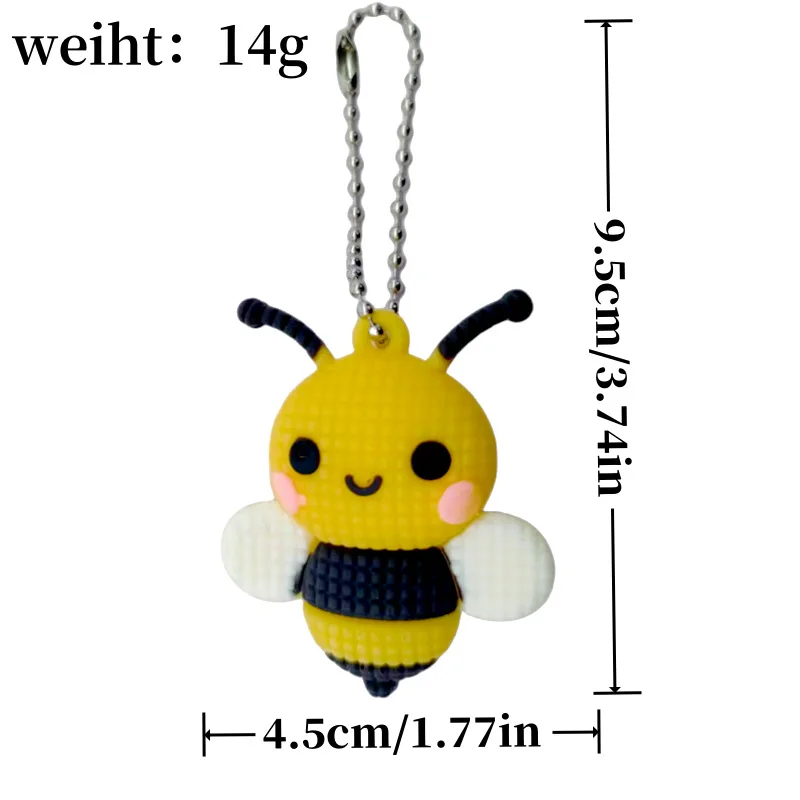 Cartoon Bee Keychain Creative Pvc Animal Knitted Pattern Key Chain Children's Backpack Decoration Pendant