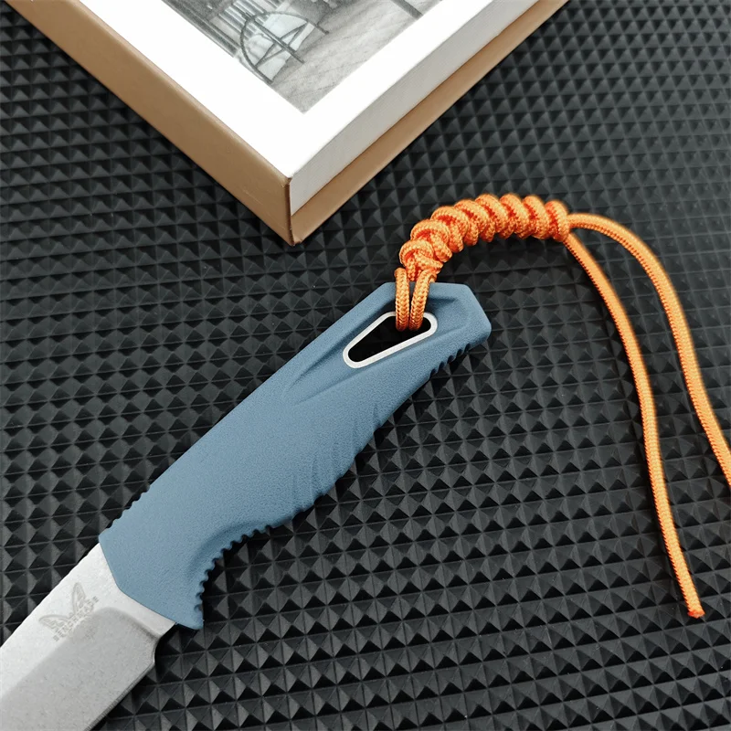 BM18050 Cross Small Straight Knife, Light Blue Nylon Fiber Handle Rescue Tool Knife, Convenient Fixed Knife