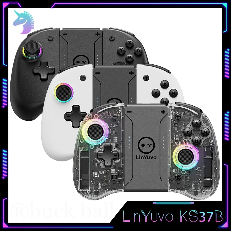 

LinYuvo KS37B KS42 Portable Bluetooth Wireless Controller Transparent Metal Joystick RGB Backlit Game JoyPad For Switch Console