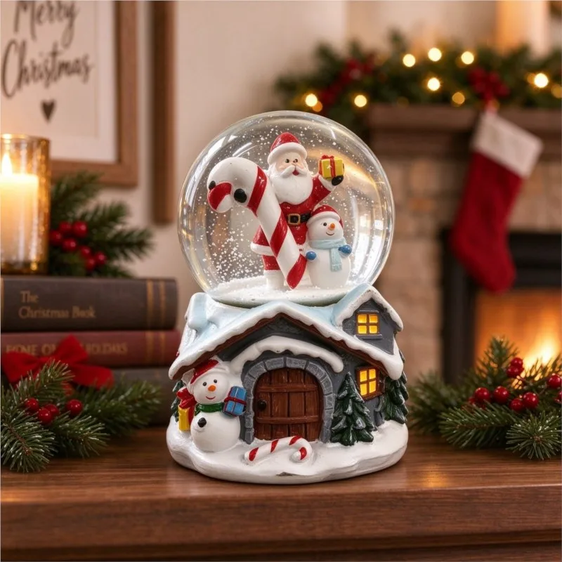 Christmas Decoration Crystal Ball Ornament Santa Claus Hut With Light Snow Scene Ball Drifting Snow Desktop Decoration GiftZJ429