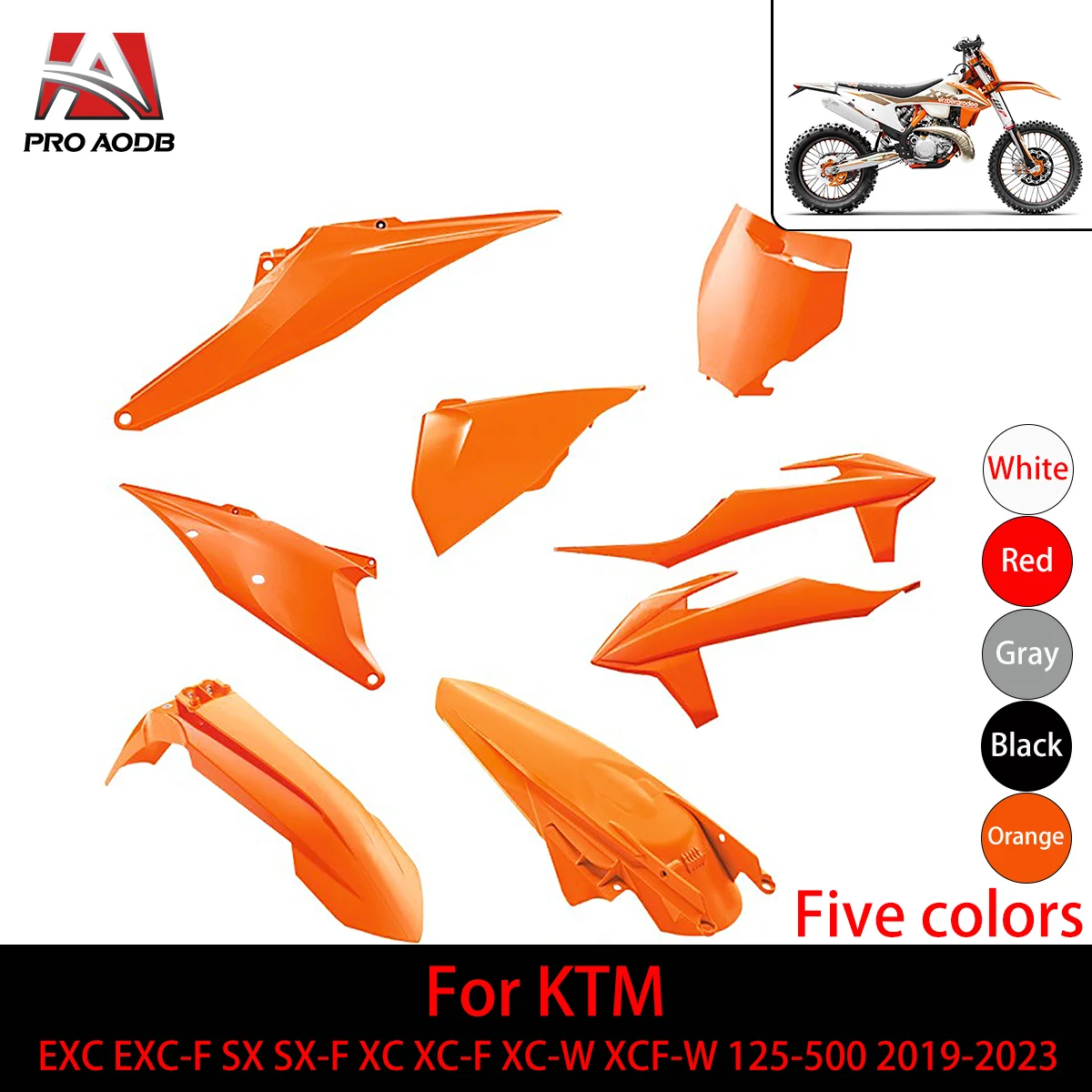 

Moto Plastic Kit Full Body Fairing Cover Front Rear Fender Fuel Tank Guard Side Mudguards Panels For KTM 125-500 2019-2023