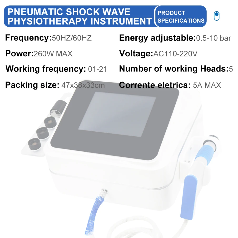 Pneumatische Schokgolftherapie Machine Nieuwe Effectieve Schouderpijnverlichting Massagebehandeling 10Bar Draagbare Schokgolfmassage