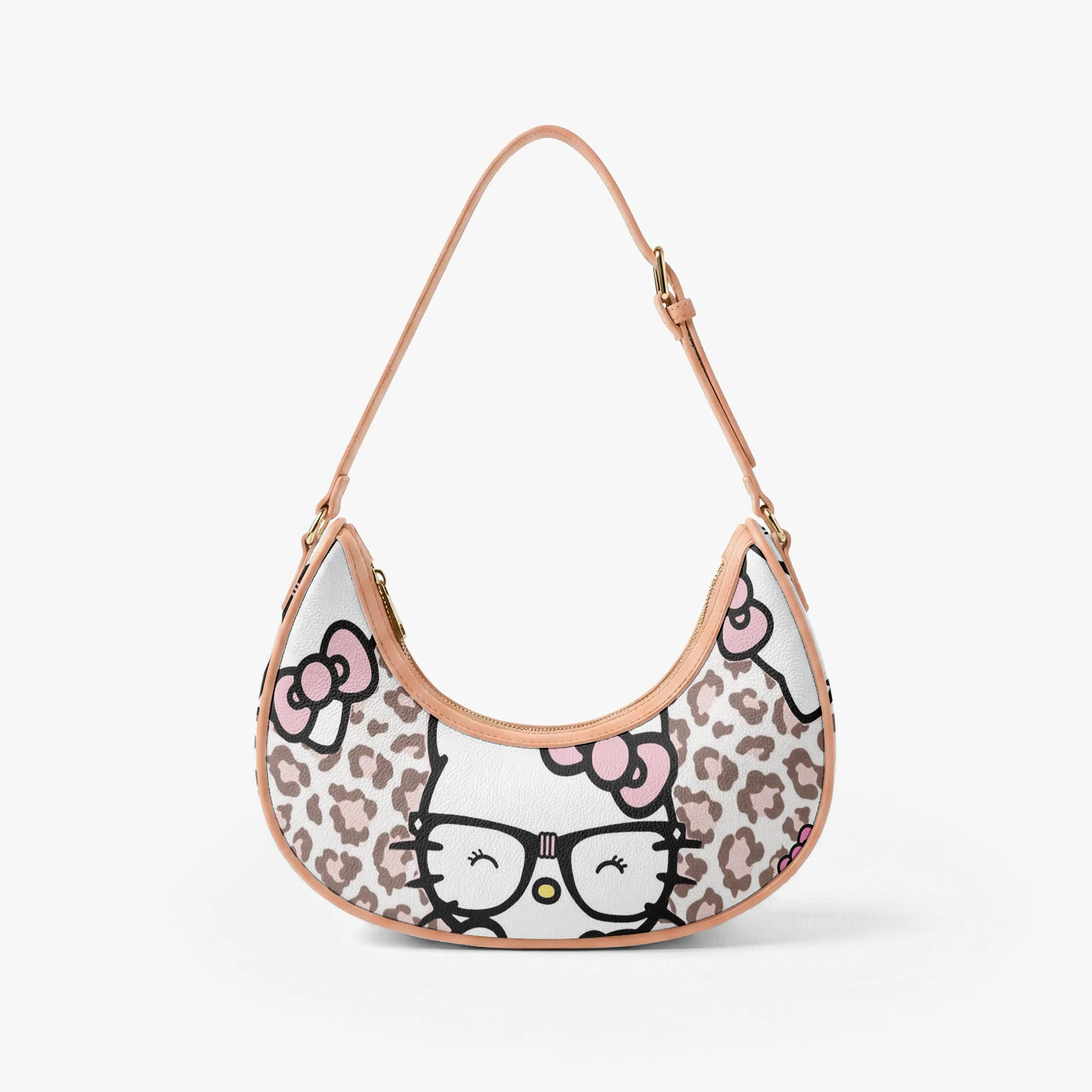 

Сумка-полумесяц из ПУ с мультяшным принтом Hello Kitty, персонализированный дизайн, высококачественная женская сумка, настраиваемые узоры