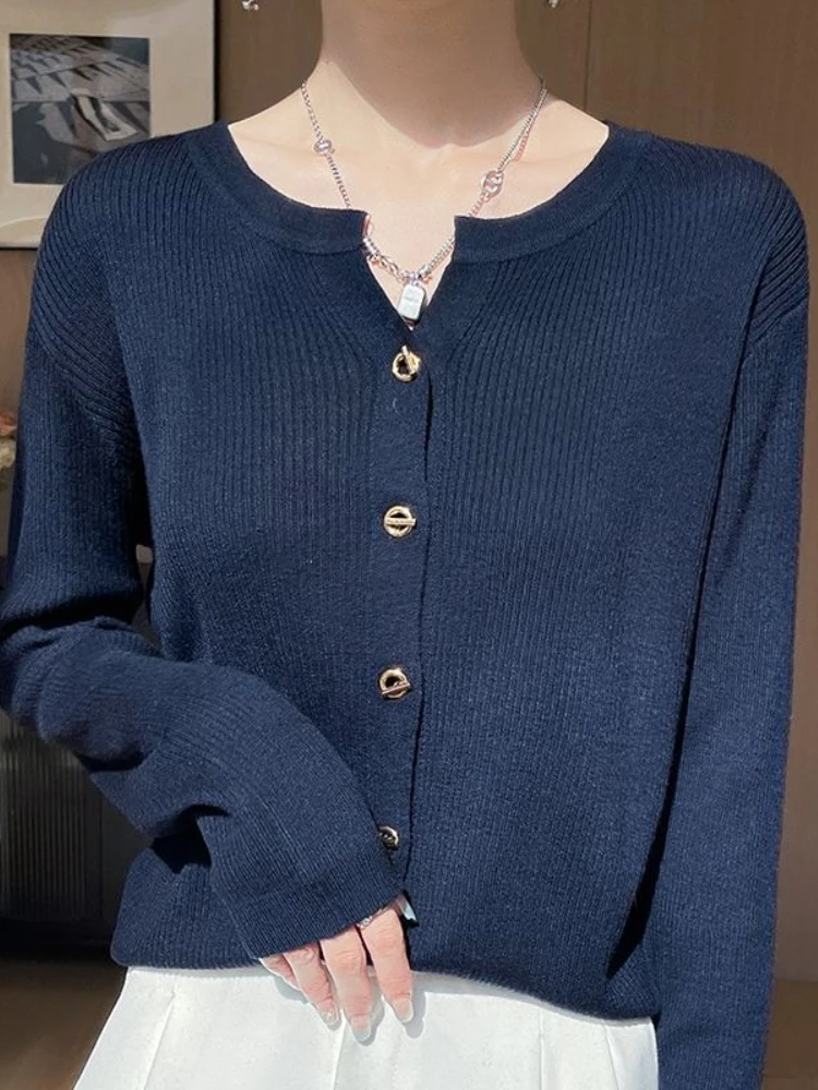 Feminino o pescoço versátil camisola feminina outono inverno 2025 novo único breasted malha cardigan senhoras cor sólida camisola casacos